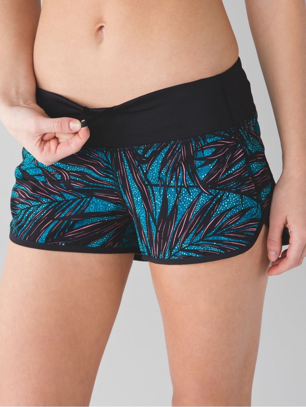 lululemon athletica Black Shorts with Teal & Pink Tropical Print